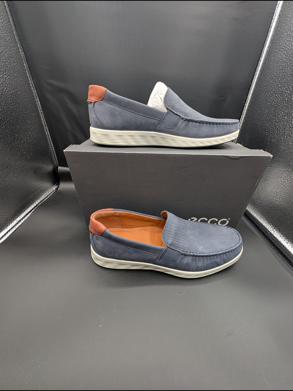Ecco Men's Navy and Brown Slip-On Loafers